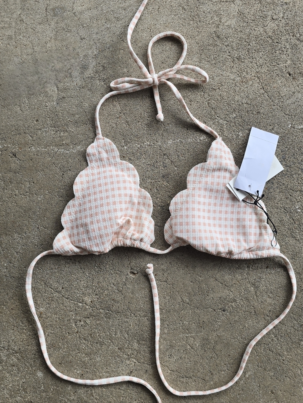Marysia Bikini Top Swim Pink Checkered Gingham Scallop Edge Textured Large